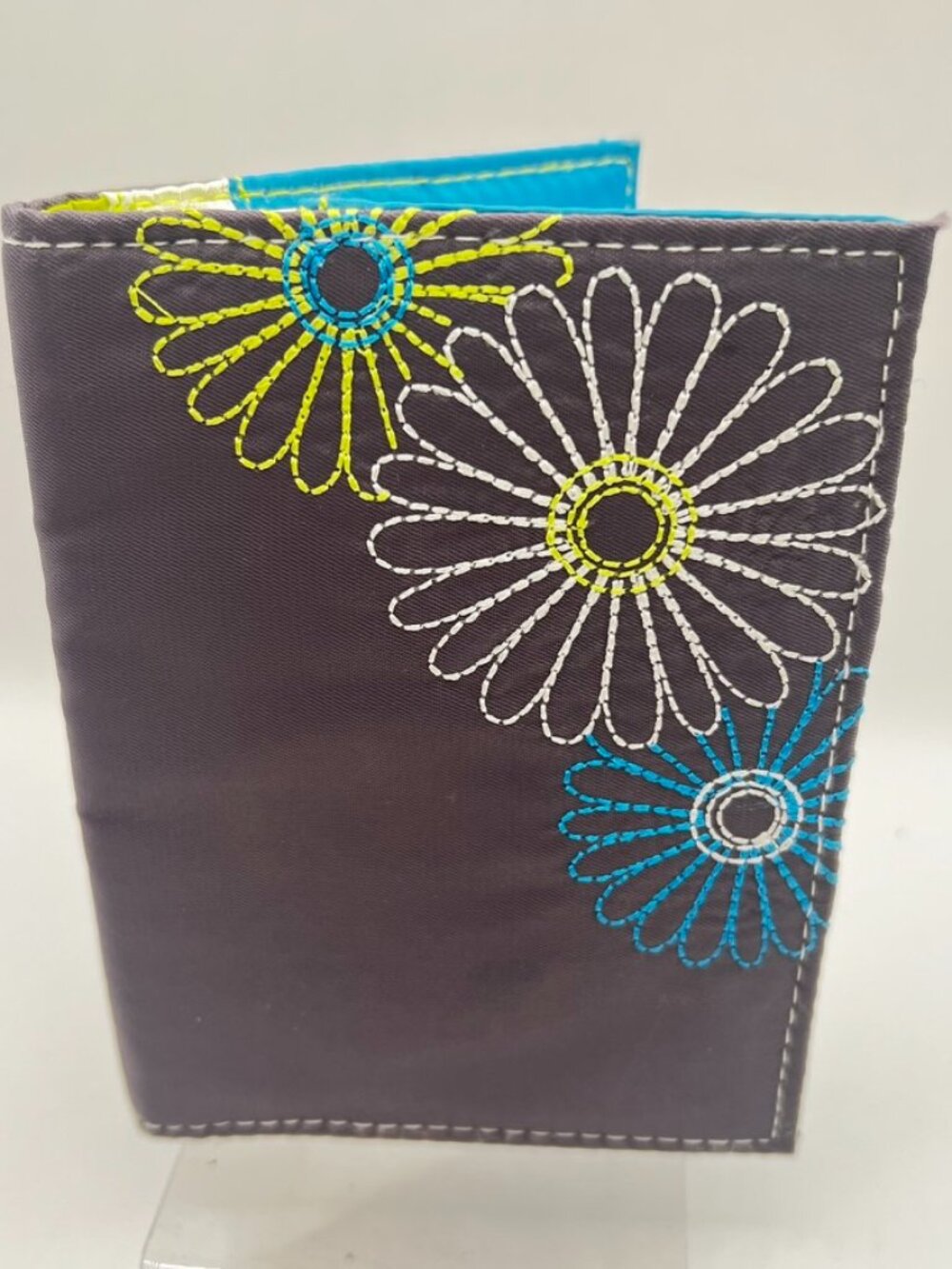 Passport Cover Wallet in Nylon Floral Gray Blue Green Travel Many Slots 5.25x4"